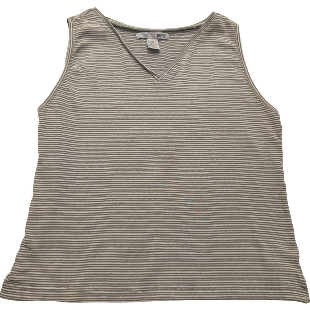 Y2K Faded Glory Tank Top Womens XL Green Striped Stretch Cotton Sleeveless